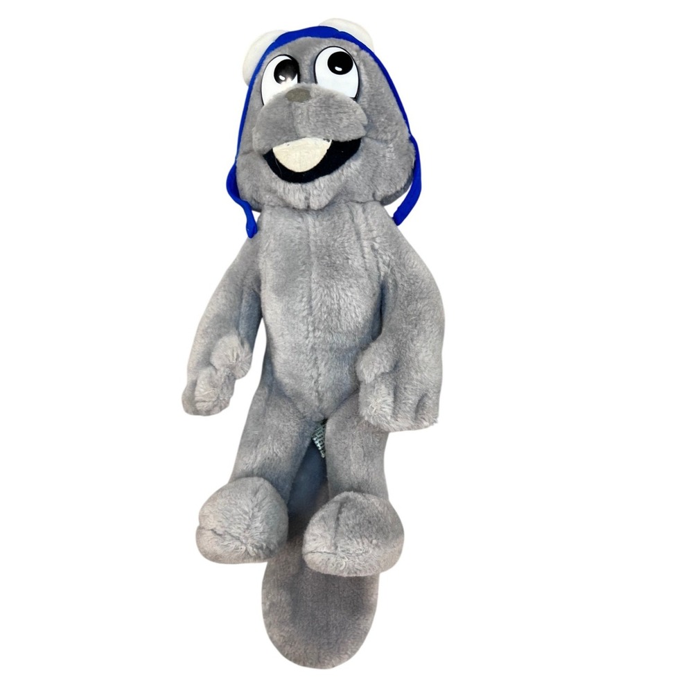 Vintage 1985 Mighty Star Rocky the Flying Squirrel Plush 15" Grey Blue Hat